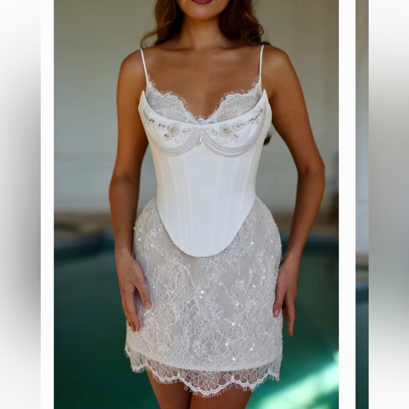 Rosie Etienne Dresses & Skirts - White Lace Corset Mini Dress - Elegant Women's Evening Dress